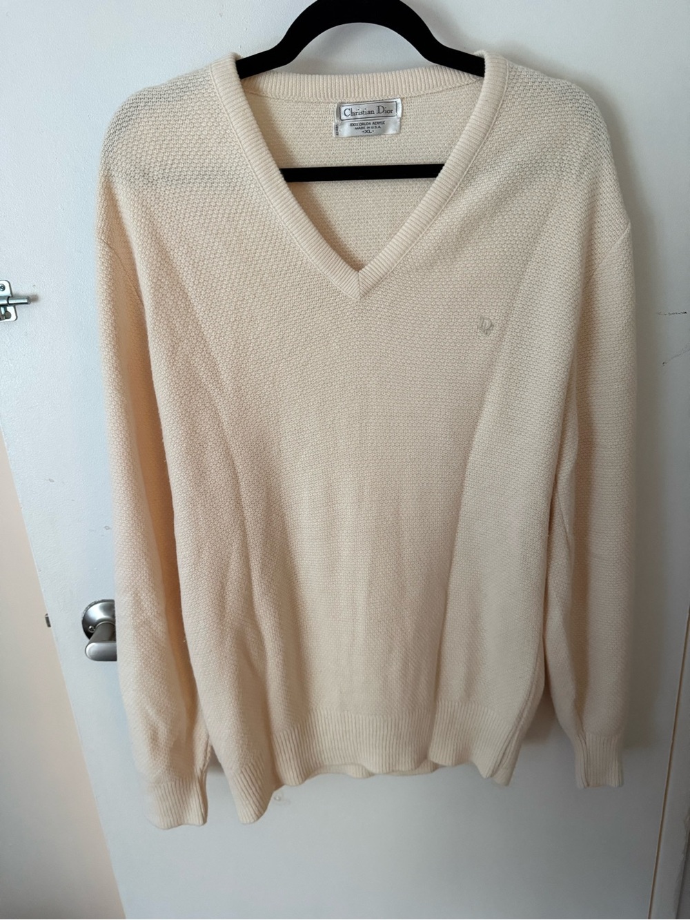 Vintage men’s Dior V-Neck Sweater in Soft Cream XL